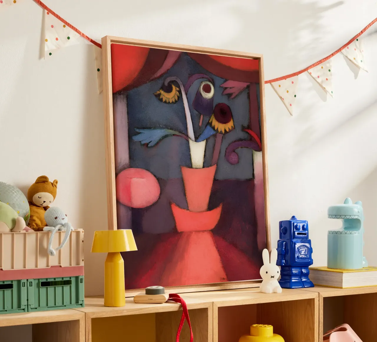 Abstract Bloemstilleven Expressief Rood Blauw canvas met Baklijst van homdeco