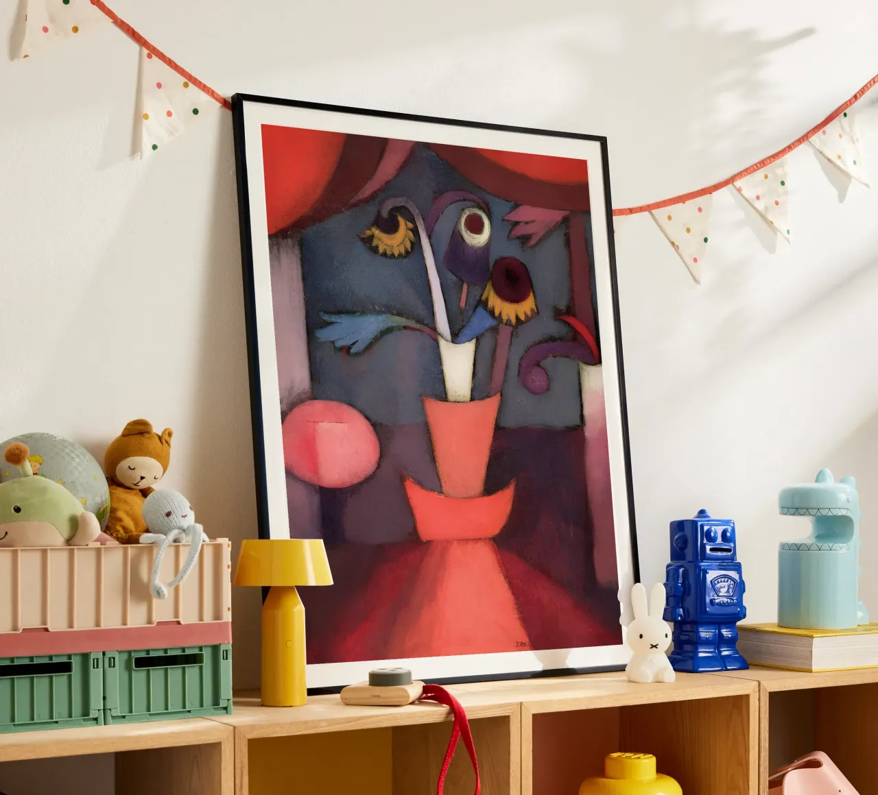 Abstraktes Blumenstillleben Ausdrucksvoll Rot Blau Poster von homdeco