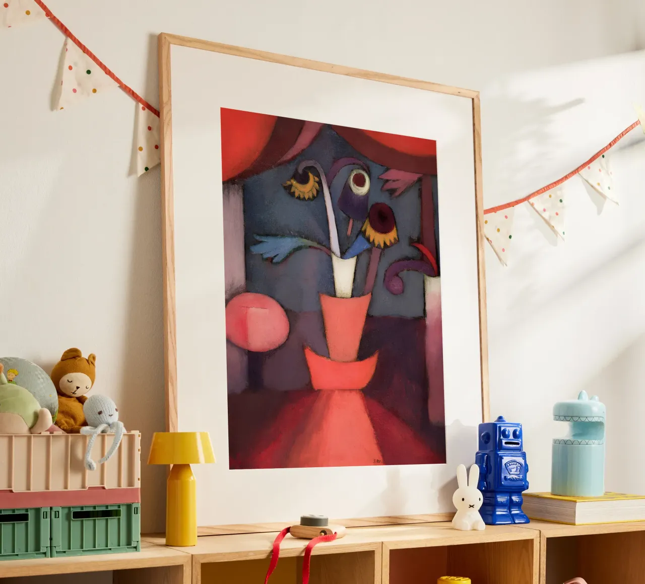 Abstraktes Blumenstillleben Ausdrucksvoll Rot Blau Poster von homdeco
