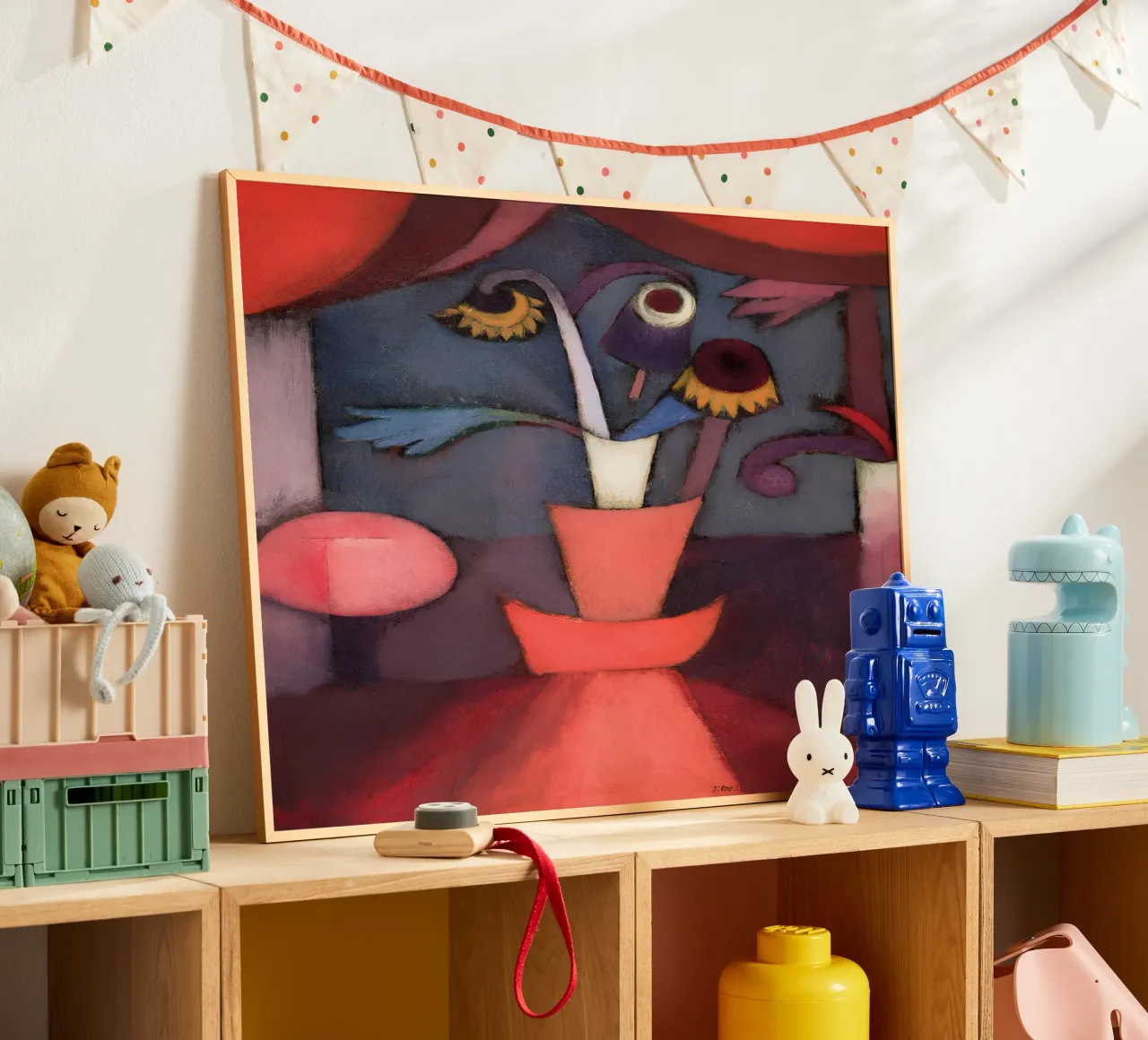 Abstraktes Blumenstillleben Ausdrucksvoll Rot Blau Poster von homdeco