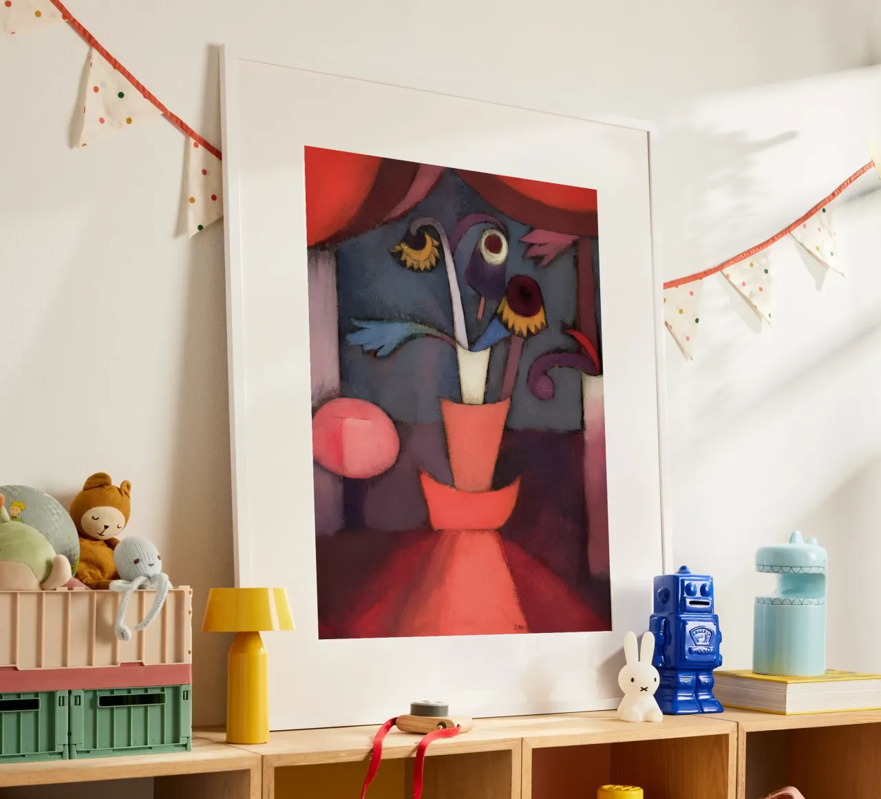 Abstraktes Blumenstillleben Ausdrucksvoll Rot Blau Poster von homdeco