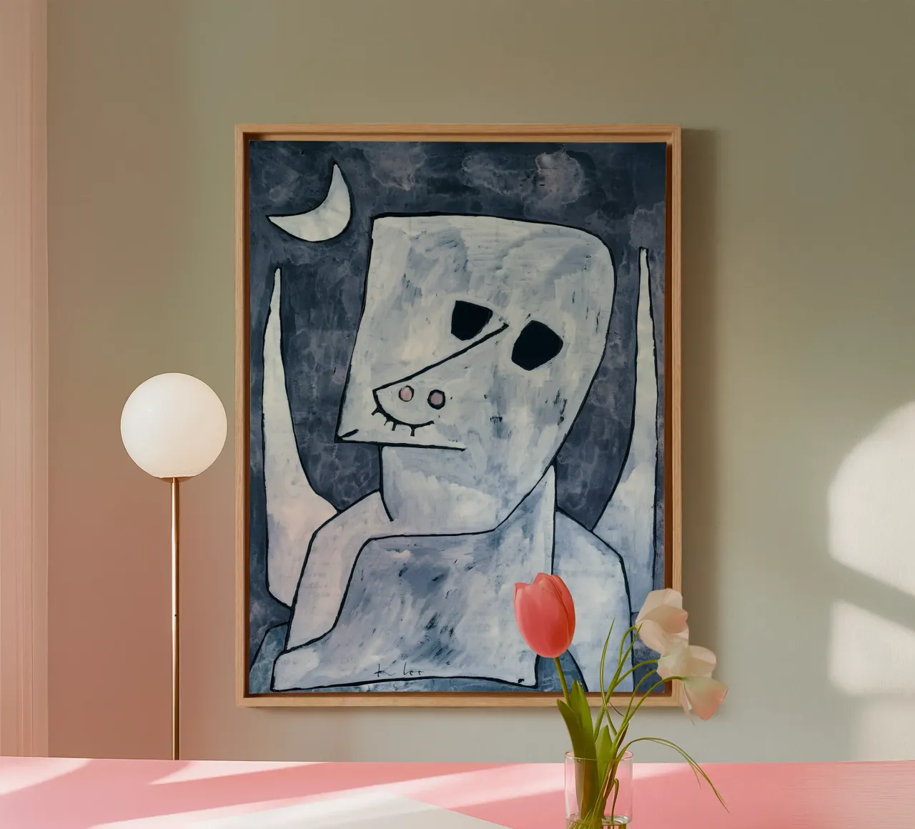 Paul Klee Angelus Novus Abstract Blauw Grijs canvas met Baklijst van homdeco