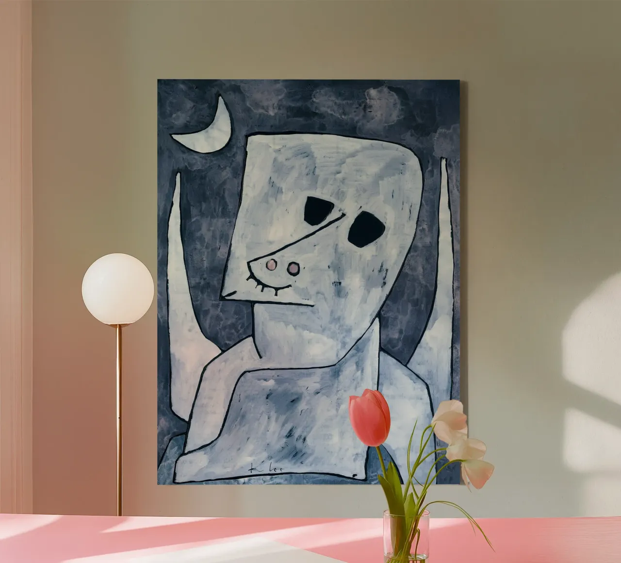 Paul Klee Angelus Novus Abstract Blauw Grijs canvas met Baklijst van homdeco