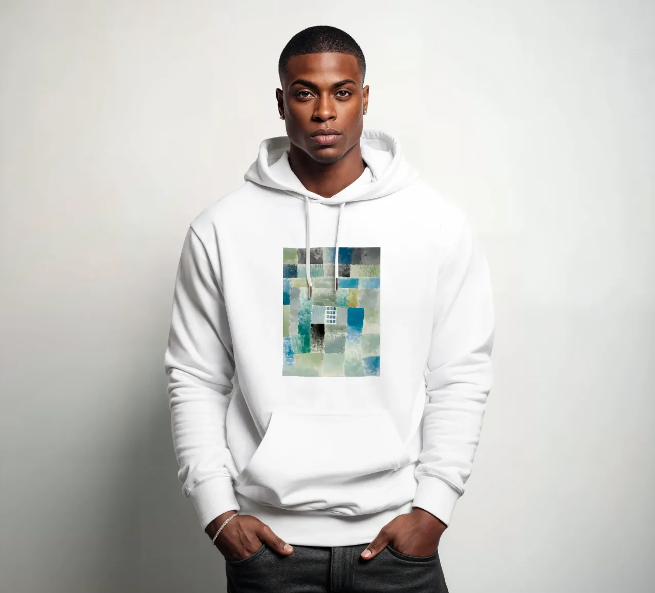 Paul Klee Abstract Patchwork Blue Green Window hoodie by homdeco