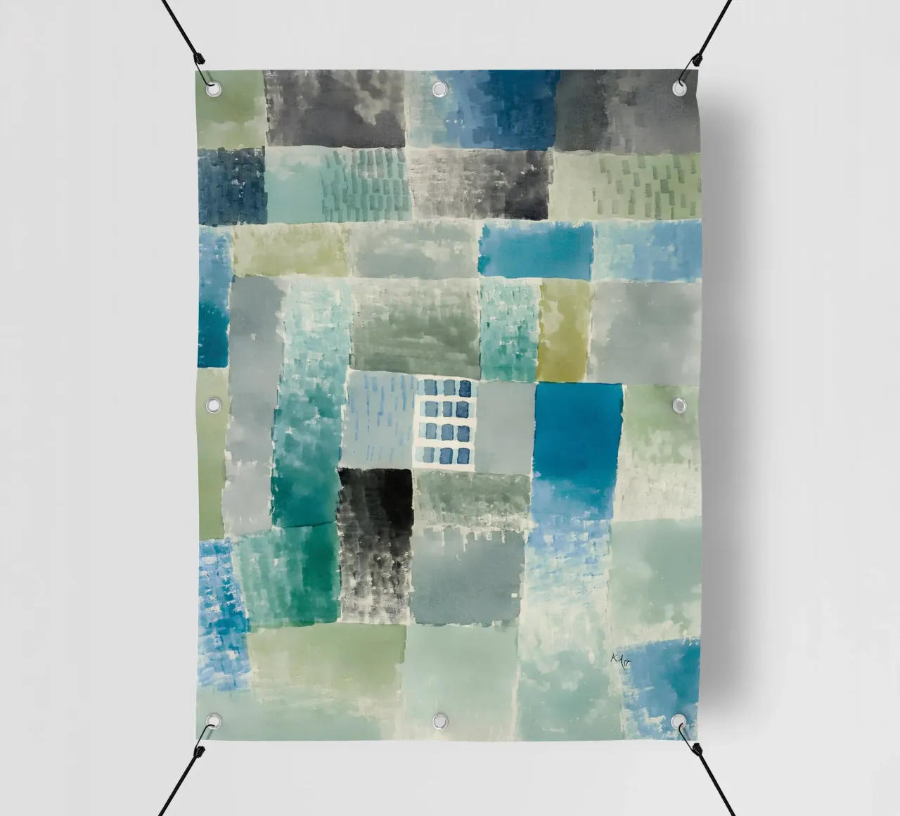 Paul Klee Patchwork abstrait Bleu Vert Fenêtre bâche pvc de homdeco