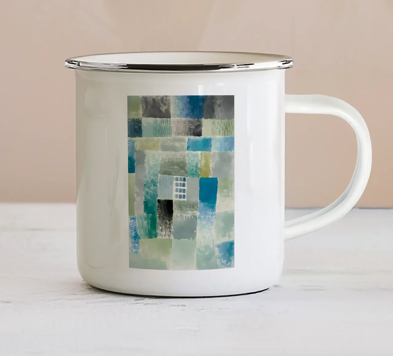 Paul Klee Patchwork abstrait Bleu Vert Fenêtre mug en émail de homdeco