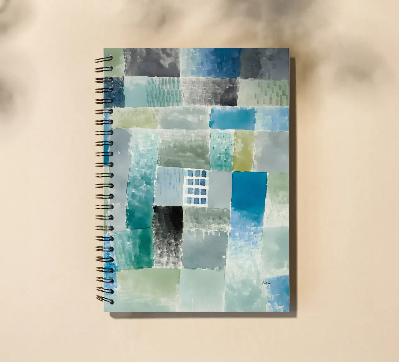 Paul Klee Abstract Patchwork Blue Green Window spiral notebook by homdeco