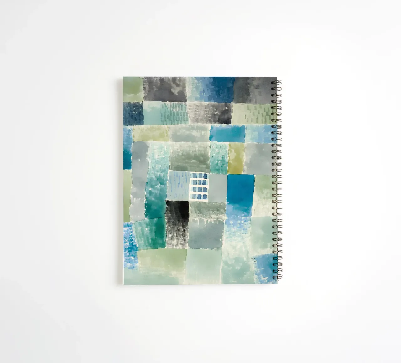 Paul Klee Abstract Patchwork Blue Green Window spiral notebook by homdeco