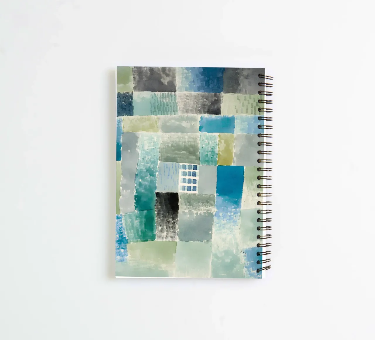 Paul Klee Abstract Patchwork Blue Green Window spiral notebook by homdeco