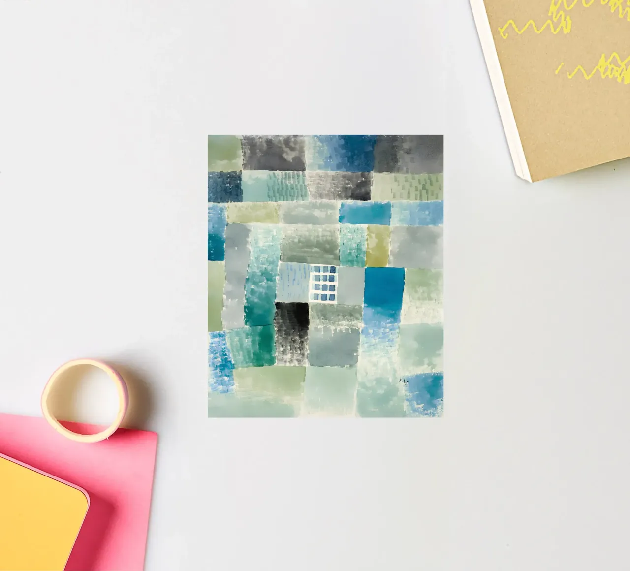 Paul Klee Patchwork abstrait Bleu Vert Fenêtre autocollant de homdeco