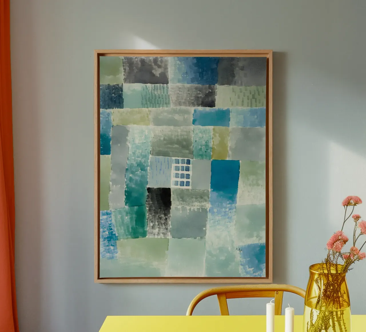 Paul Klee Abstract Patchwork Blauw Groen Raam canvas van homdeco