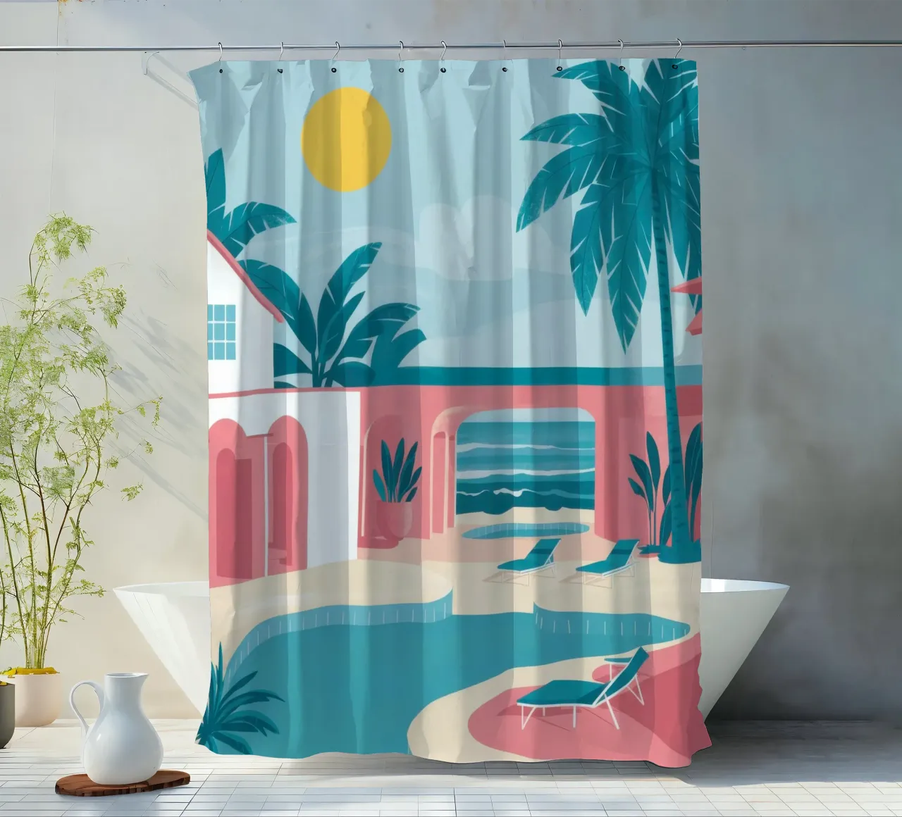 Azure Poolside Glückseligkeit Duschvorhang von Veil Maya