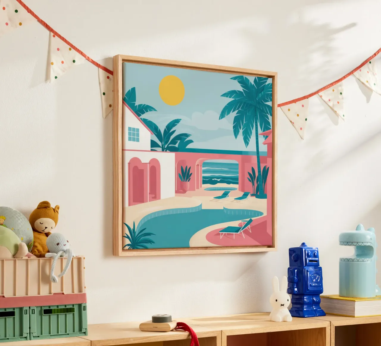 Azure Poolside Glückseligkeit Leinwand mit Schattenfugenrahmen von Veil Maya