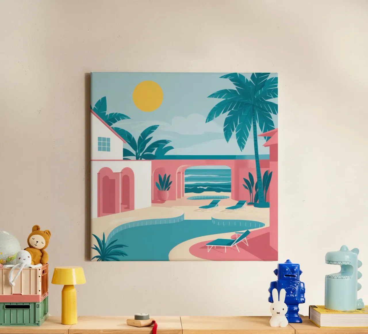 Azure Poolside Glückseligkeit Leinwand mit Schattenfugenrahmen von Veil Maya