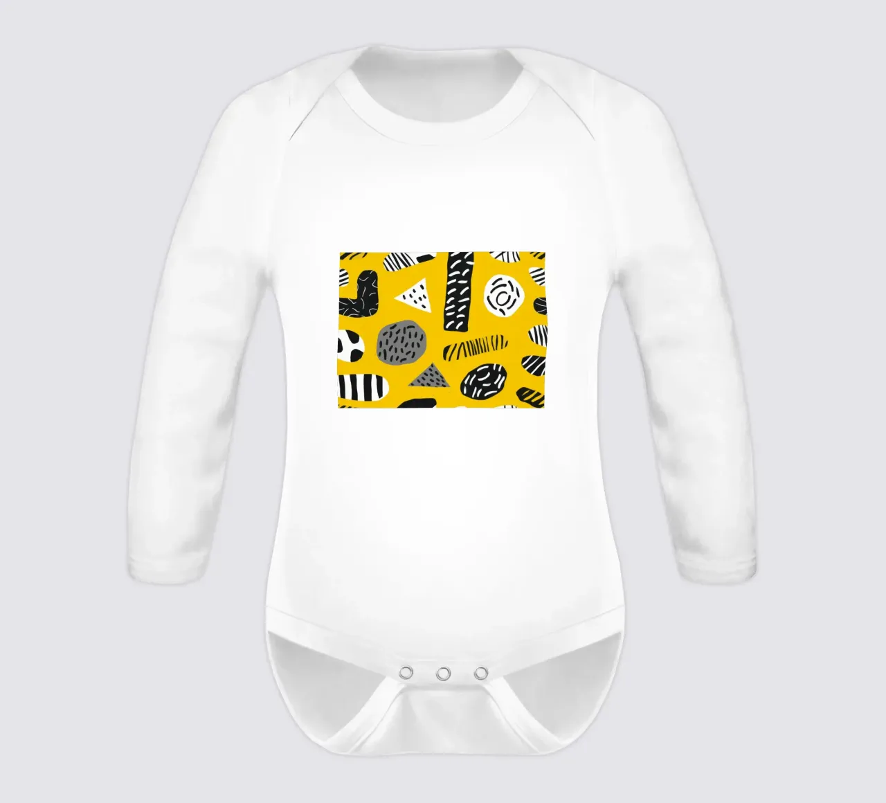 Playful Memphis Patterns long-sleeve baby romper by Veil Maya