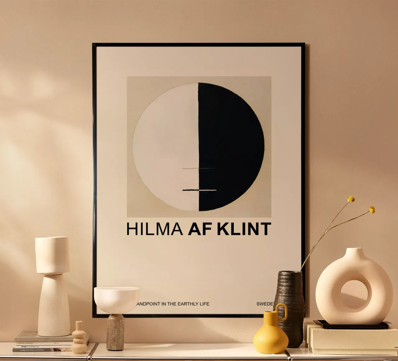 Hilma af Klint Point de vue de Bouddha Noir Blanc Abstrait poster avec cadre en aluminium de homdeco