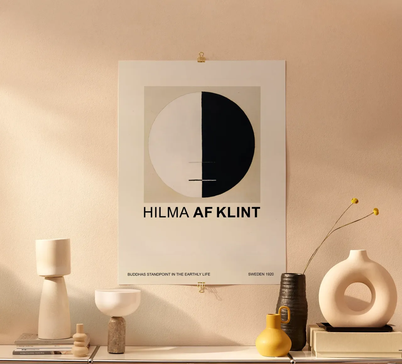 Hilma af Klint Point de vue de Bouddha Noir Blanc Abstrait poster avec cadre en aluminium de homdeco