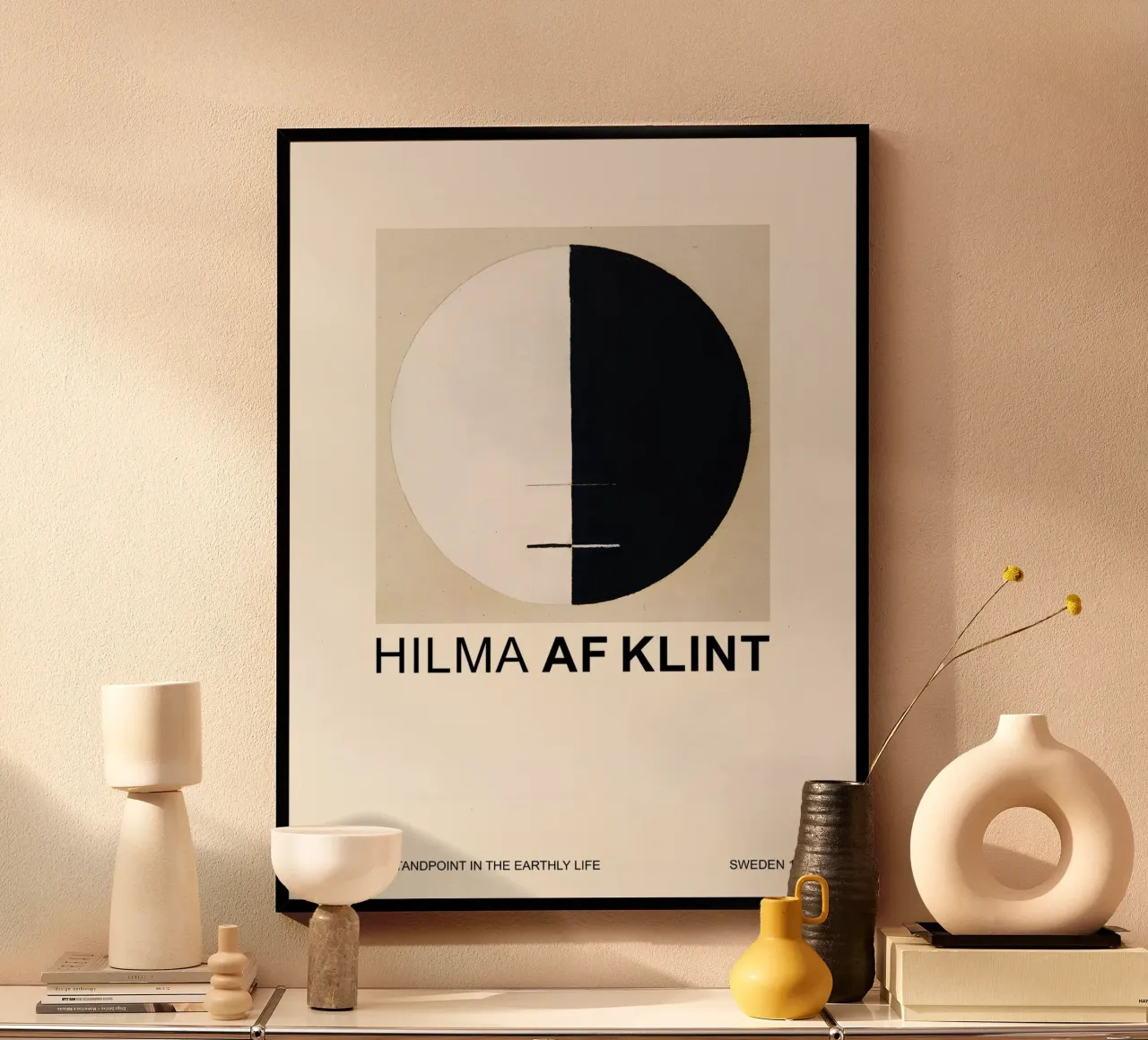Hilma af Klint Point de vue de Bouddha Noir Blanc Abstrait poster avec cadre en aluminium de homdeco