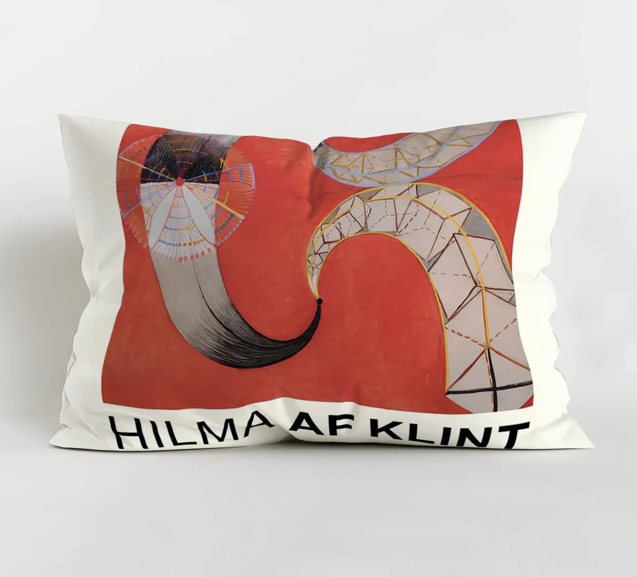 Hilma af Klint The Swan Series Abstract Red Forms decorative cushion by homdeco