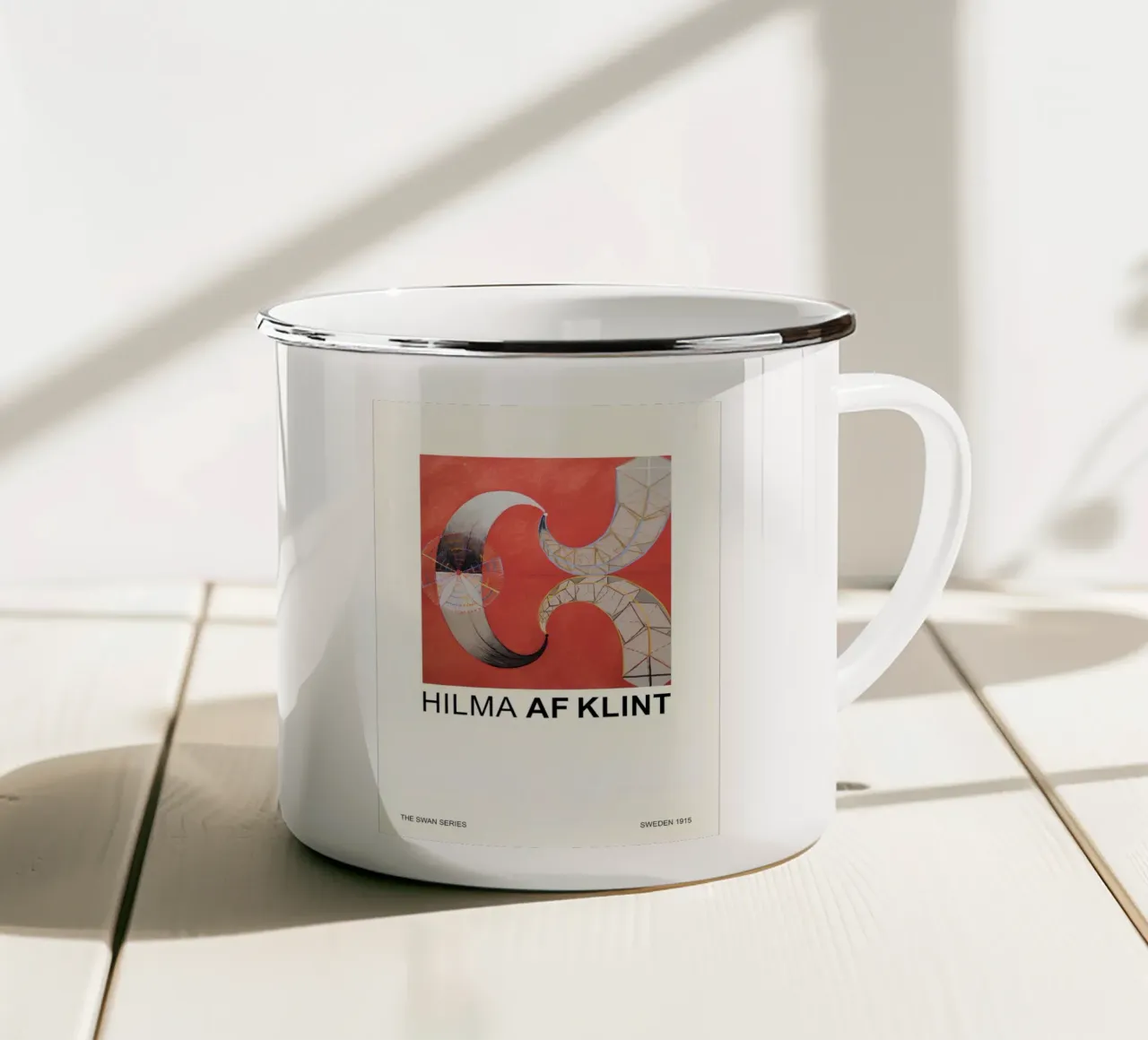 Hilma af Klint The Swan Series Abstract Red Forms enamel mug by homdeco