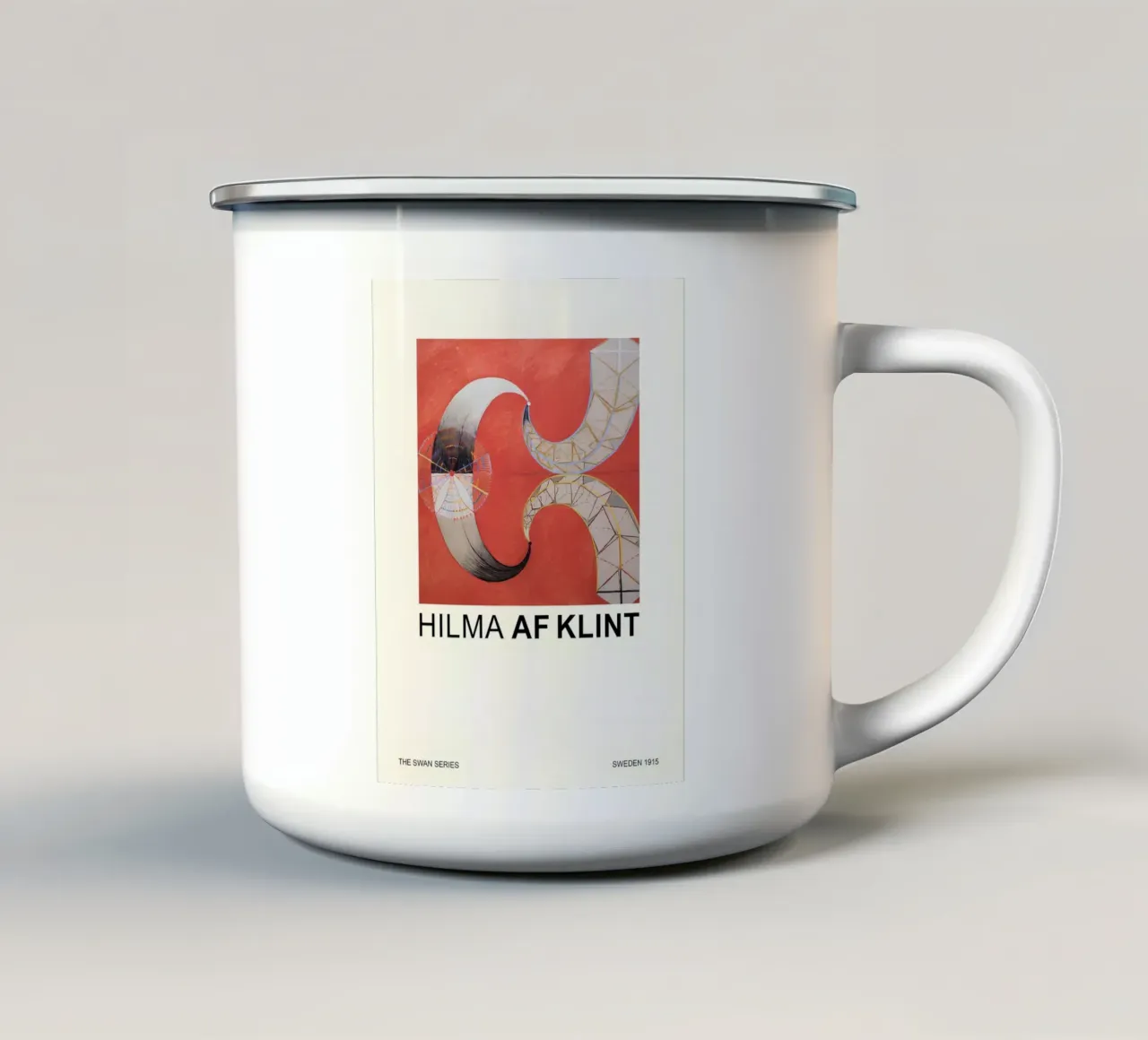 Hilma af Klint The Swan Series Abstract Red Forms enamel mug by homdeco