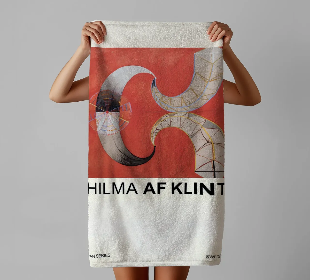 Hilma af Klint The Swan Series Abstract Red Forms towel by homdeco