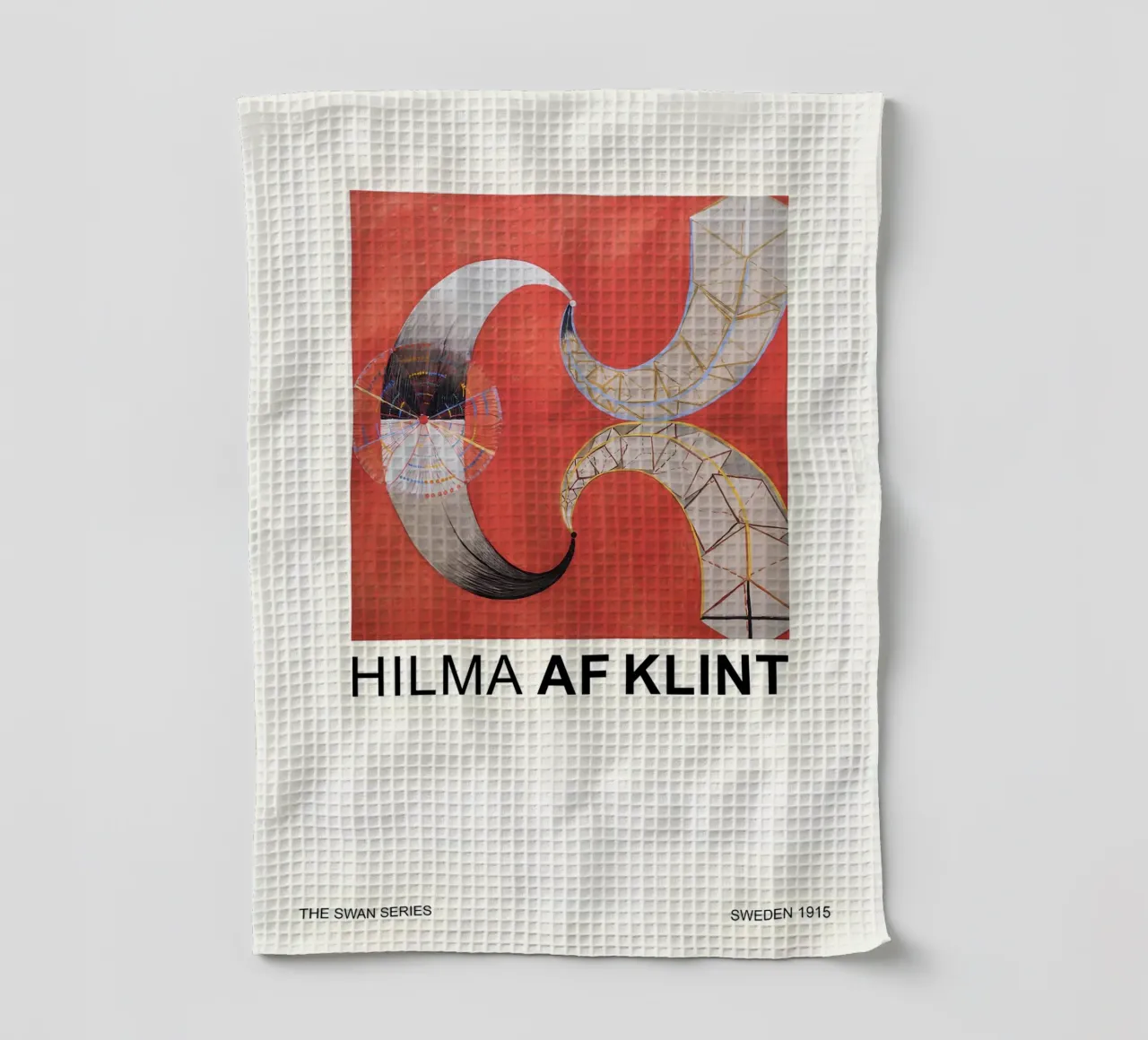 Hilma af Klint The Swan Series Abstract Red Forms tea towel by homdeco