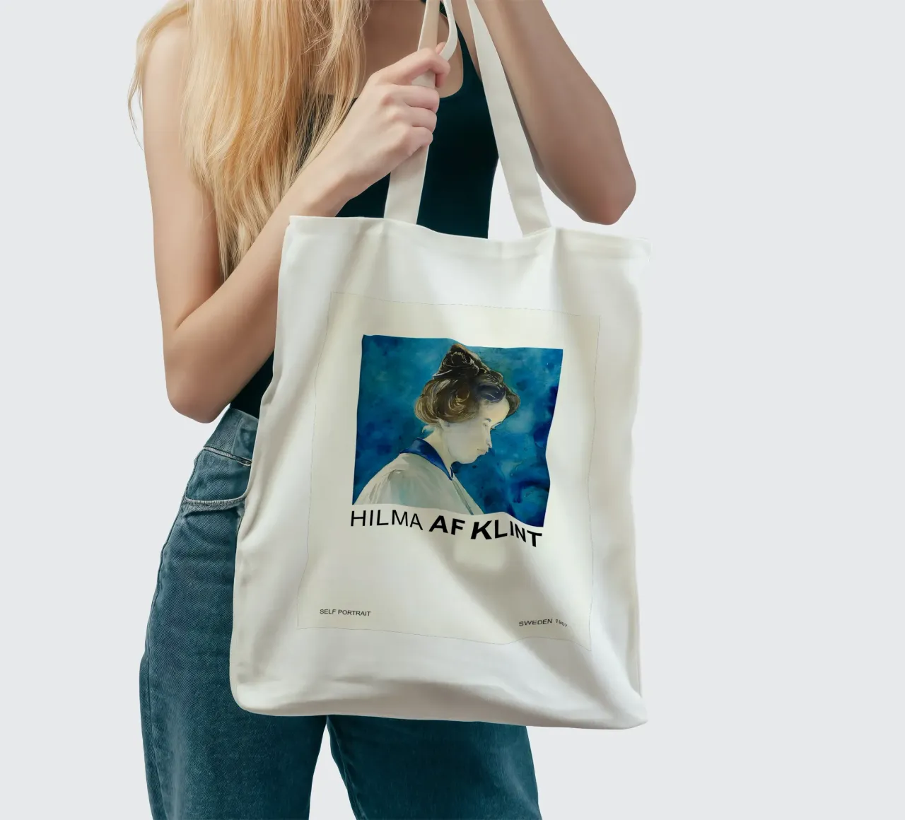 Hilma af Klint Self Portrait 1907 Blue Aura tote bag by homdeco