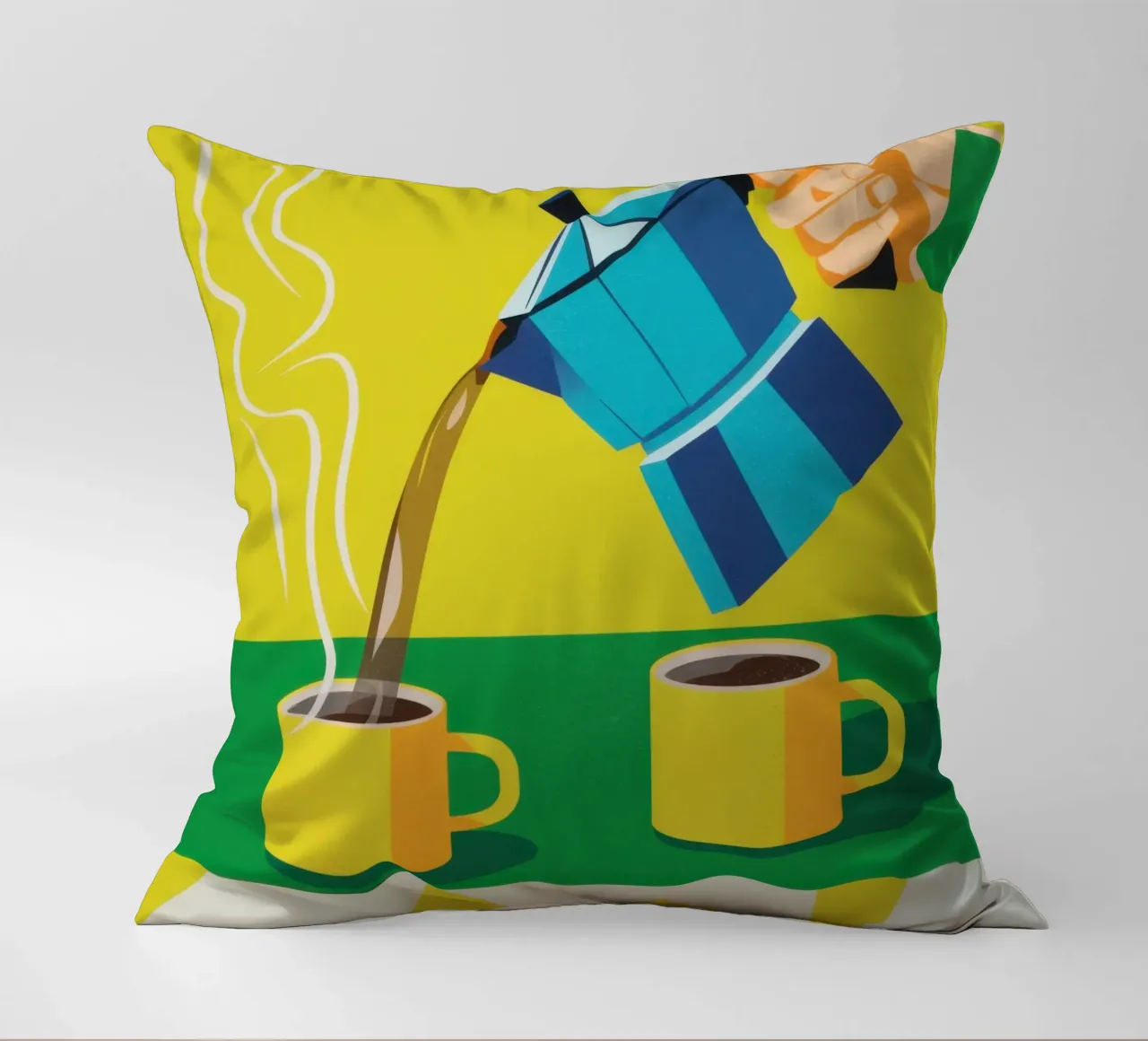 Steaming Coffee Duet decorative cushion by Veil Maya