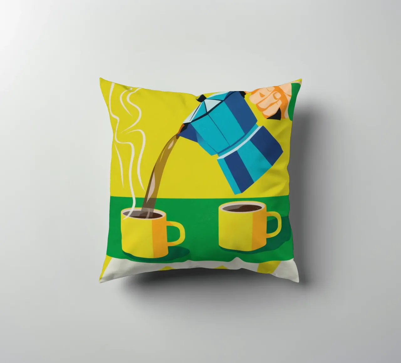 Steaming Coffee Duet decorative cushion by Veil Maya