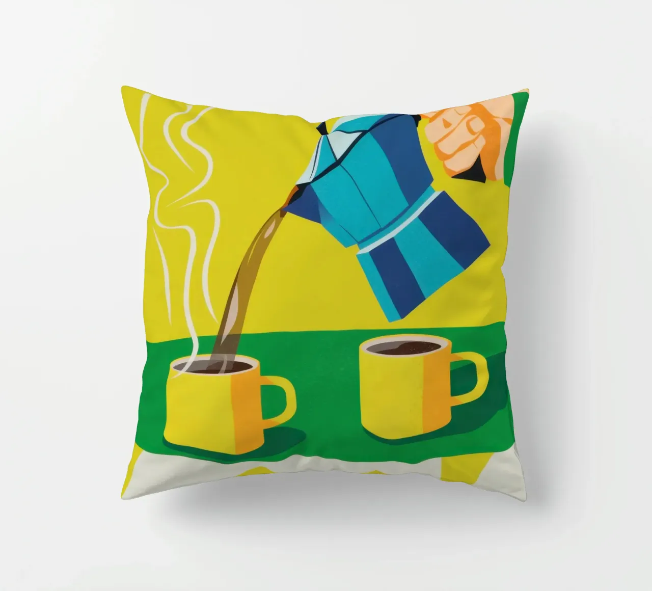 Steaming Coffee Duet decorative cushion by Veil Maya