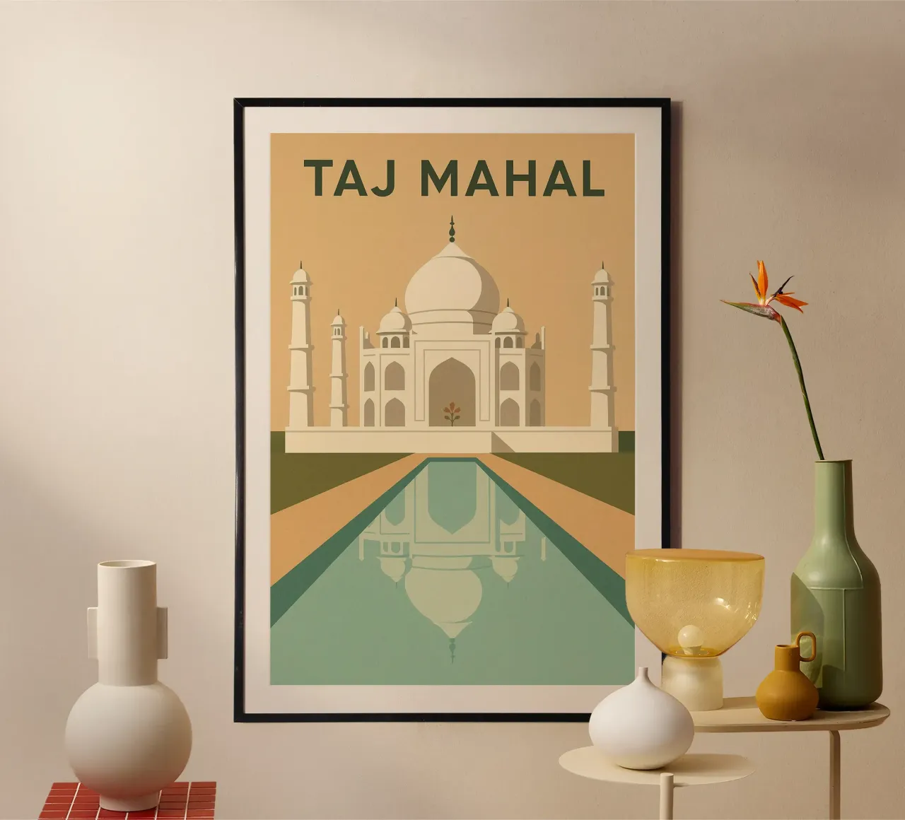 TAJ MAHAL - Das weiße Juwel Indiens Poster mit Holzrahmen von JETLAG | affiches voyage