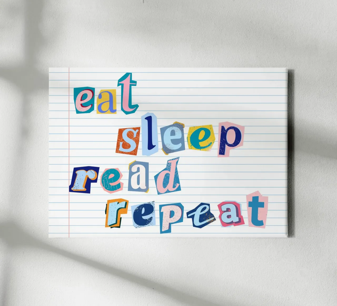 "Eat Sleep Read Repeat" Collage Style Reading Poster canvas with Floater frame by vintagepod