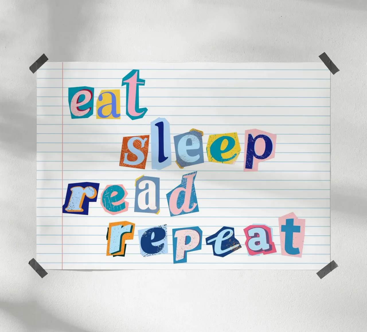 "Póster de lectura estilo collage "Eat Sleep Read Repeat poster de vintagepod