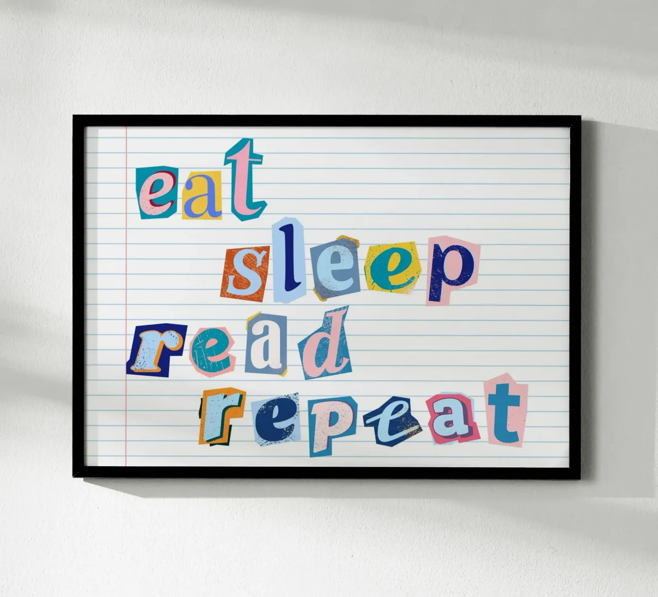 "Póster de lectura estilo collage "Eat Sleep Read Repeat poster de vintagepod