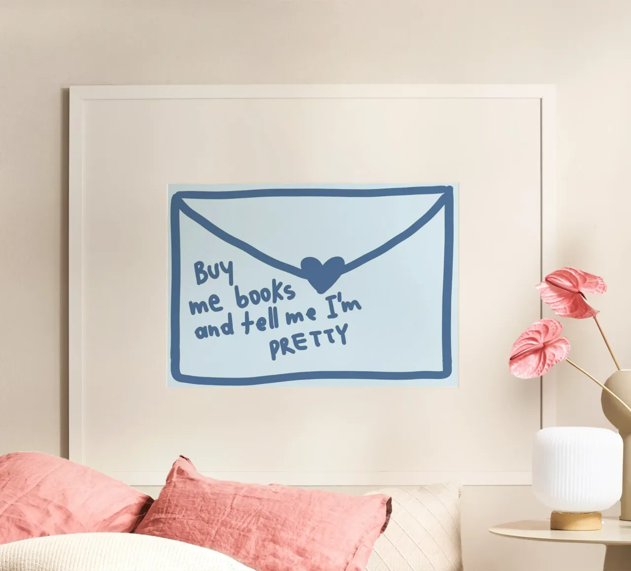 Poster con lettera d'amore "Comprami libri e dimmi che sono bella". poster con telaio in legno da vintagepod