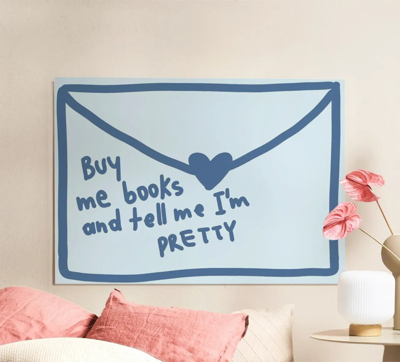 Poster con lettera d'amore "Comprami libri e dimmi che sono bella". poster con telaio in legno da vintagepod