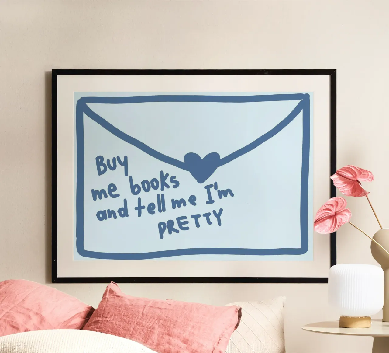 Poster con lettera d'amore "Comprami libri e dimmi che sono bella". poster con telaio in legno da vintagepod