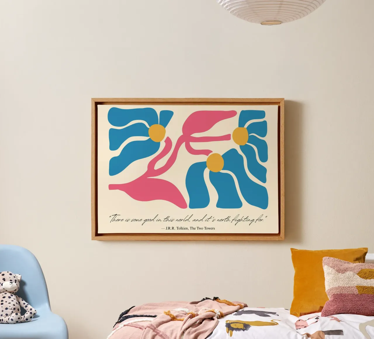 Poster floreale astratto "Il bene di questo mondo" di Tolkien tela con Cornice a cassetta da vintagepod