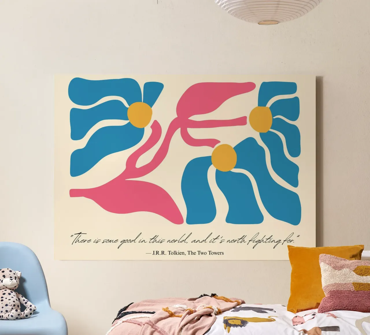 Poster floreale astratto "Il bene di questo mondo" di Tolkien tela con Cornice a cassetta da vintagepod