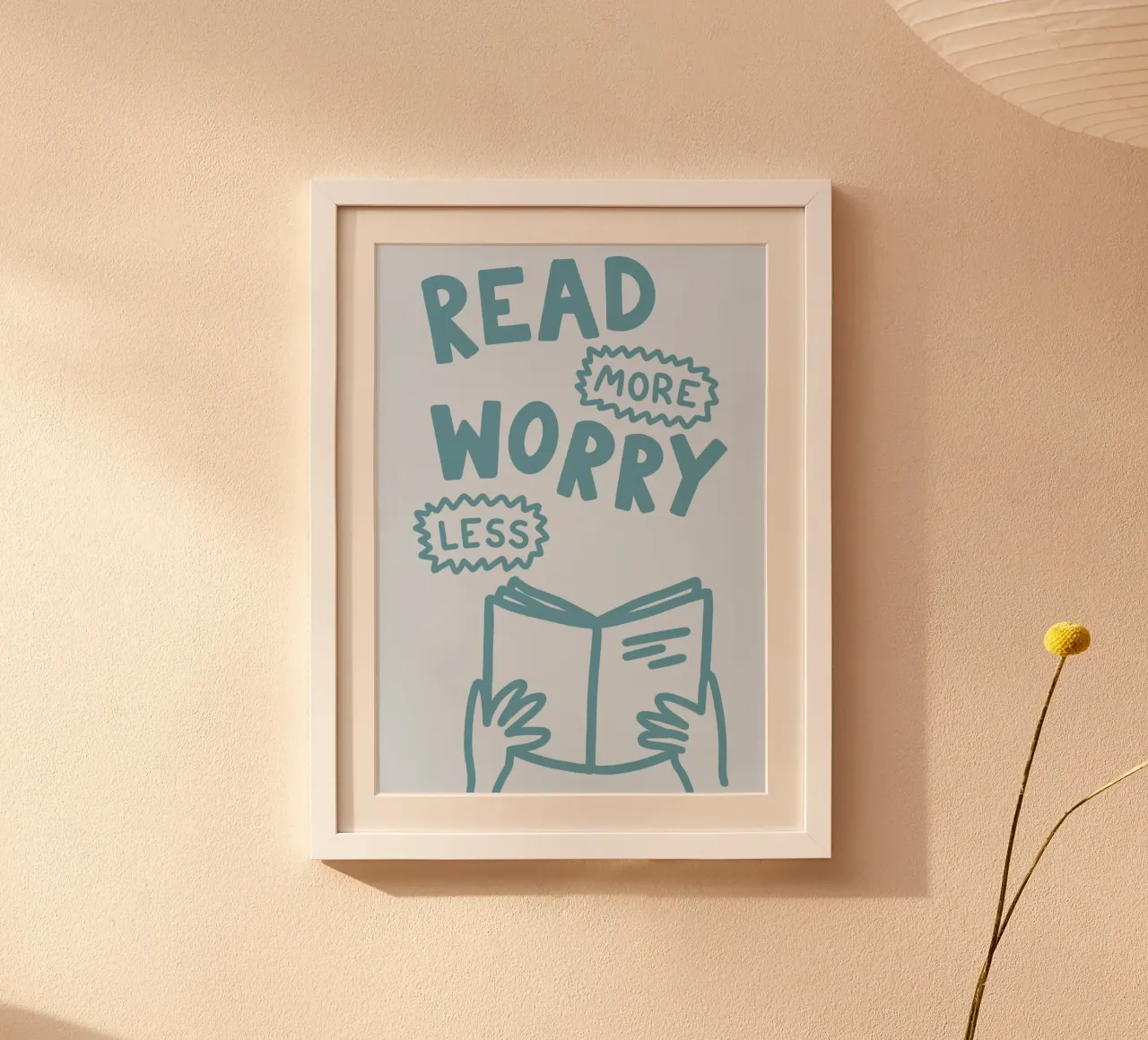 "Leggere di più preoccuparsi di meno Poster sulla salute mentale poster con telaio in alluminio da vintagepod