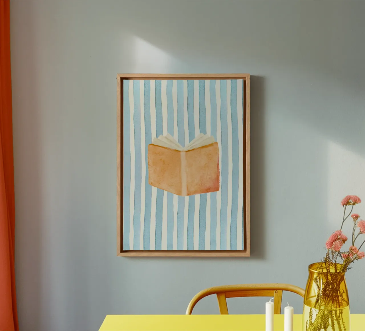 Libro aperto acquerello su sfondo a righe tela con Cornice a cassetta da vintagepod