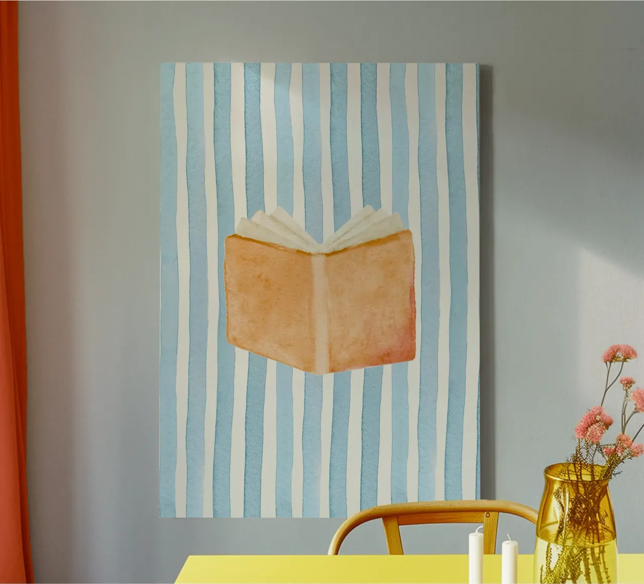 Libro aperto acquerello su sfondo a righe tela con Cornice a cassetta da vintagepod
