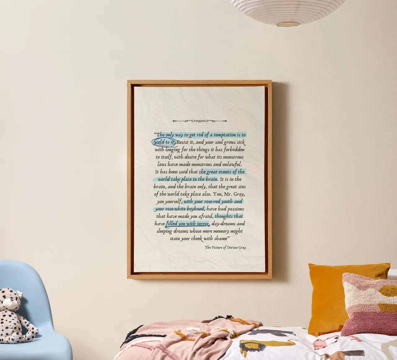 Oscar Wilde "Dorian Gray" Temptation Quote Poster canvas with Floater frame by vintagepod
