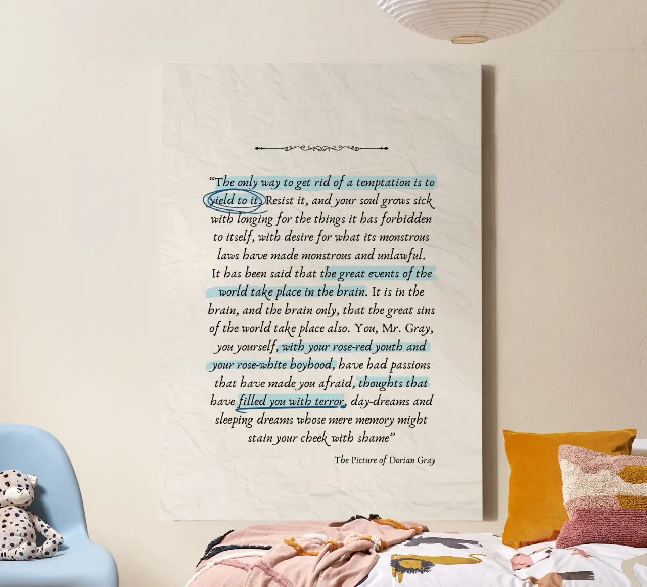 Oscar Wilde "Dorian Gray" Temptation Quote Poster canvas with Floater frame by vintagepod