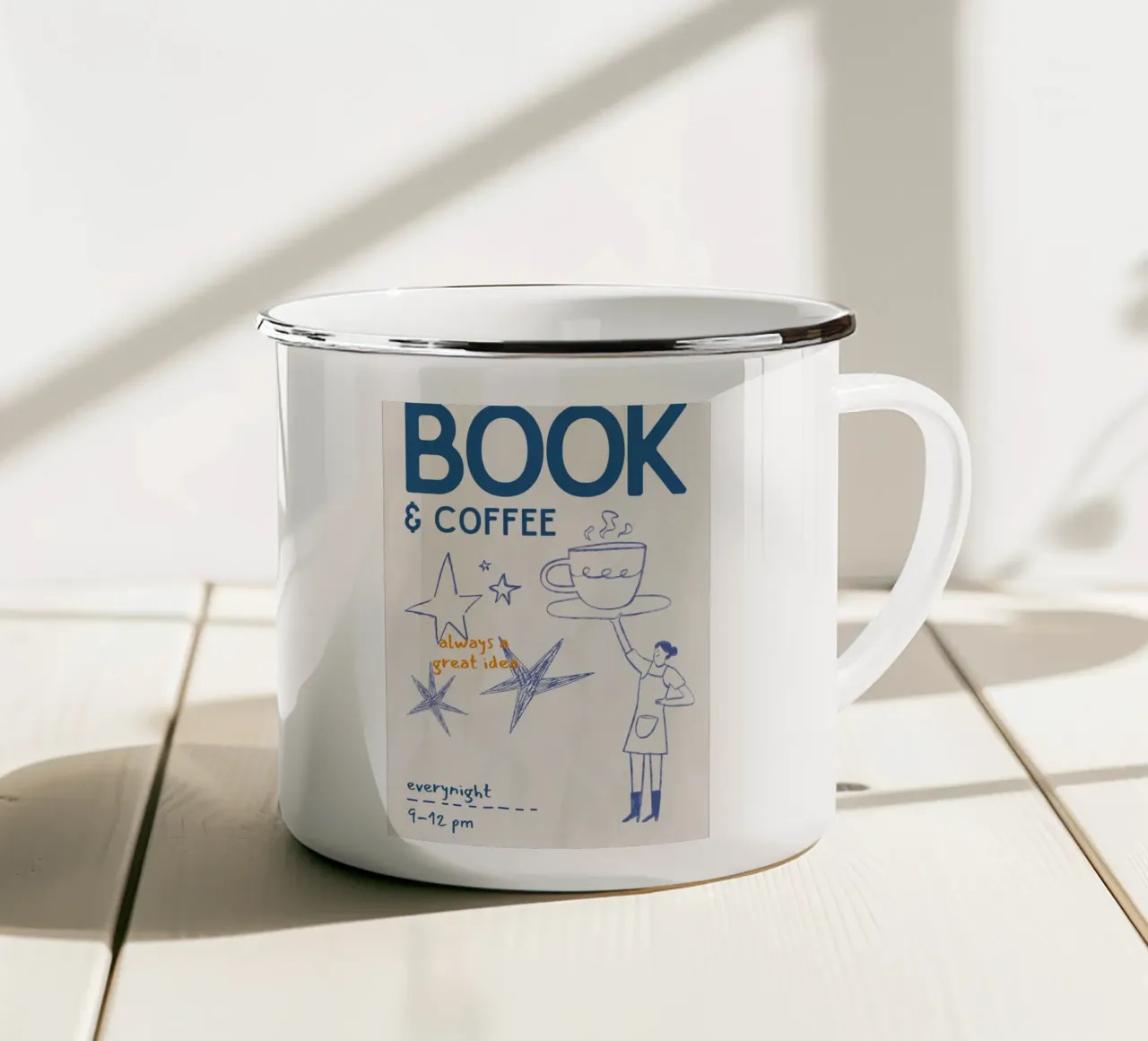 "Libro e caffè: Sempre un'ottima idea" Poster del rituale notturno tazza in smalto da vintagepod