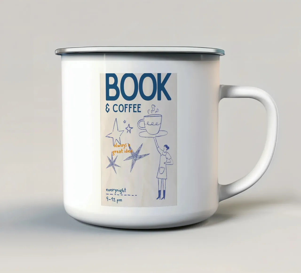 "Libro e caffè: Sempre un'ottima idea" Poster del rituale notturno tazza in smalto da vintagepod