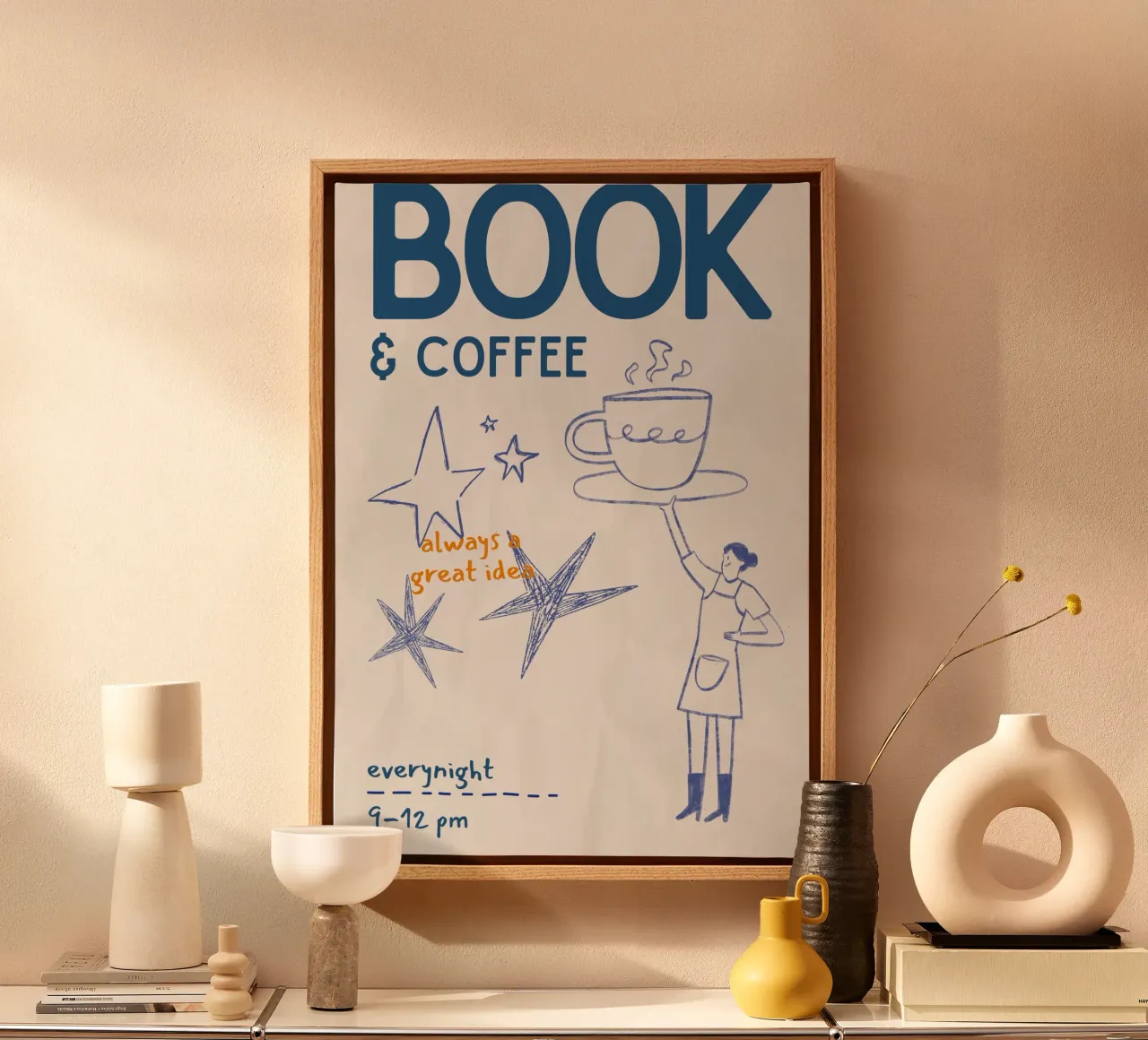 "Libro e caffè: Sempre un'ottima idea" Poster del rituale notturno tela con Cornice a cassetta da vintagepod