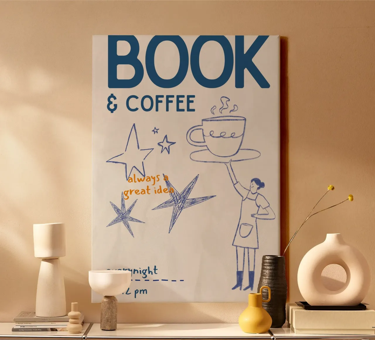 "Libro e caffè: Sempre un'ottima idea" Poster del rituale notturno tela con Cornice a cassetta da vintagepod