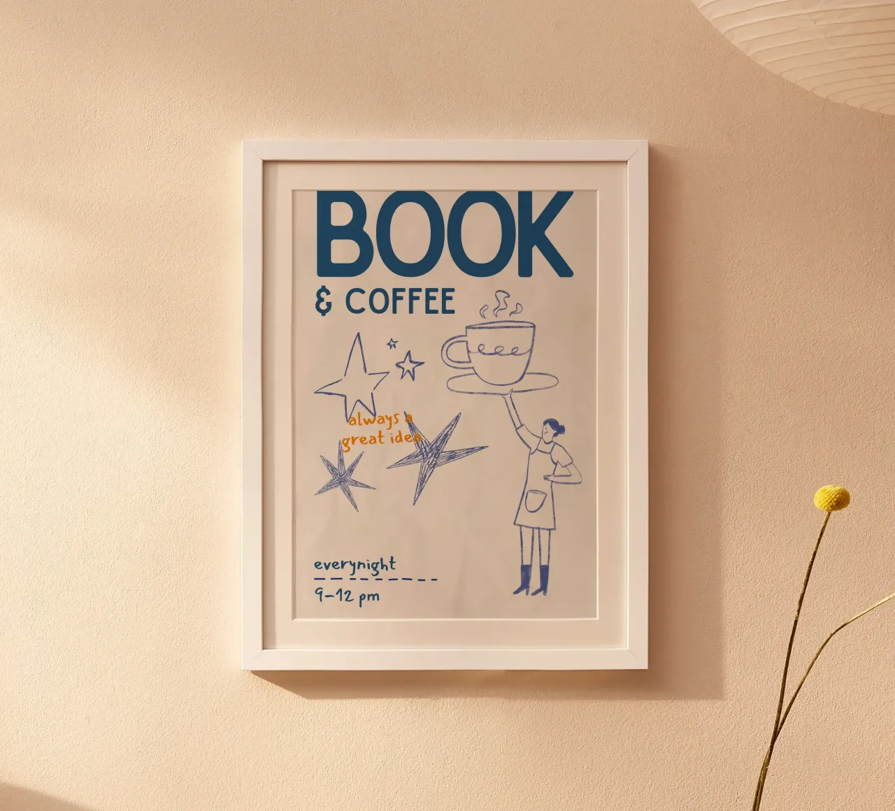 "Libro e caffè: Sempre un'ottima idea" Poster del rituale notturno poster con telaio in plastica da vintagepod